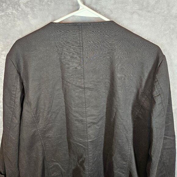 Preston & York Linen Blazer Womens 16 Black flip cuff collarless button career - Picture 10 of 11